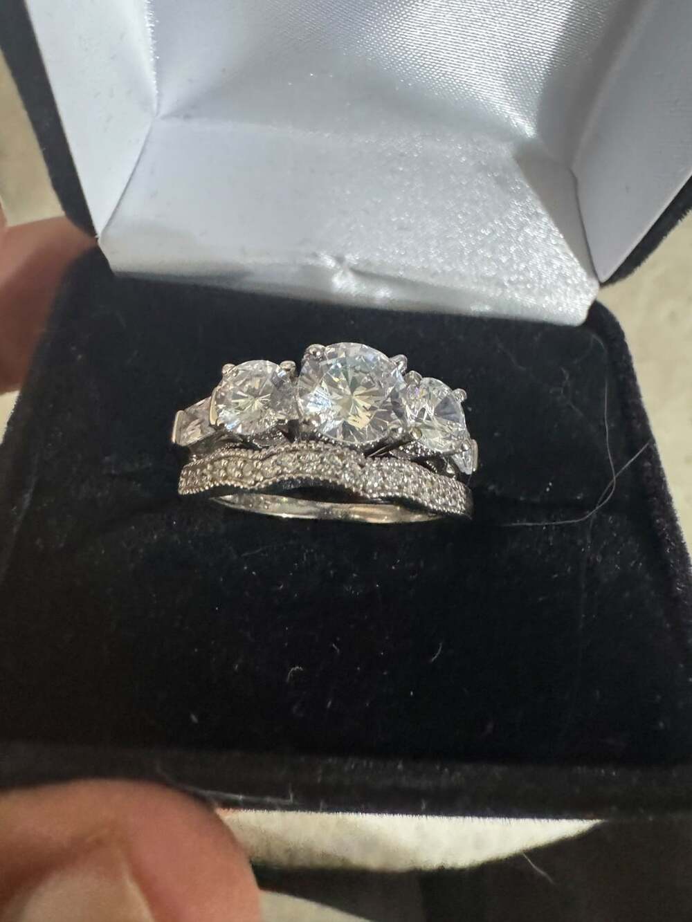 Unbranded 3-Stone Cubic Zirconia Engagement Ring Set Silver